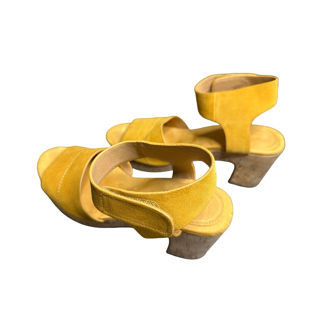 Women's Crown Vintage Yellow Suede Cork Wedge Sandals Size 8 - Picture 5 of 9